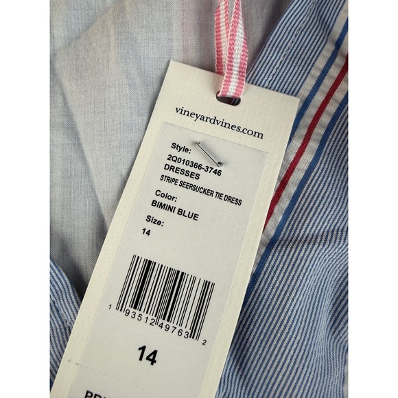 Vineyard Vines Women's Stripe Seersucker Tie Dress Bimini Blue Size 14 NWT - Picture 4 of 9